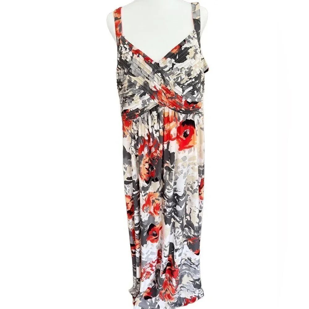 Robbie Bee floral maxi dress with pleated criss cross bodice size XL